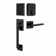 Emtek Touch Entry Set with Baden Grip and EMPowered 2 Upgrade in Flat Black (US19) — touch keypad deadbolt and grip handleset, white background