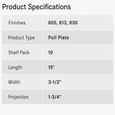 Don-Jo PL-13515 Pull Plate, 3-1/2" Width x 15" Length with 1-3/4" Projection
