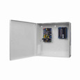 Securitron AQD2 Switching Power Supply 12/24 VDC 2A - with enclosure, perspective view of open steel cabinet showing internal board layout
