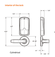 Schlage CO-100 Electronic Cylindrical Lock – interior dimension drawing showing 10.10" height, 3.44" width, and 3.38" rose diameter for cylindrical chassis