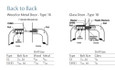 Rockwood BF156 back-to-back mounting diagram - Type 16 wood or metal door and Type 18 glass door configurations with drill sizes