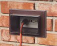 Arlington Industries Low profile Inbox with adapter sleeve for new brick. Horizontal with weatherproof while in use clear cover and brown box.