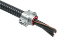 Arlington Industries For steel and aluminum cable, Zinc die-cast MC feeder cable connector with a steel strap. Including an end stop that comes with additional end stop bushings for a wider range of cables. Secures into a 1-1/2" knockout with a steel