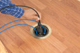 Arlington Industries TWO low openings with built-in divider, an ultra-thin stamped steel flange, and flush-to-the-floor in-use and blank covers. In a black powder-coated finish. Has an antique bronze plated finish.