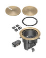 Arlington Industries TWO low openings with built-in divider, an ultra-thin stamped steel flange, and flush-to-the-floor in-use and blank covers. In a black powder-coated finish. Has an antique bronze plated finish.