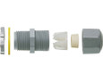 Arlington Industries Low-profile non-metallic, liquid-tight, oil-tight, and gray strain relief cord connector furnished with a sealing ring and locknut. Supports .240 to .472 cord range with a 3/4 inch trade size.