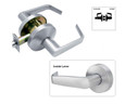 Falcon B101 passage lock, Dane lever, 626 Satin Chrome - outside and inside function diagram with inside lever detail inset