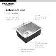 Houzer BCS-2522 Bellus 25" Stainless Steel Drop-in Topmount 1-hole Single Bowl Kitchen Sink with Strainer & Grid