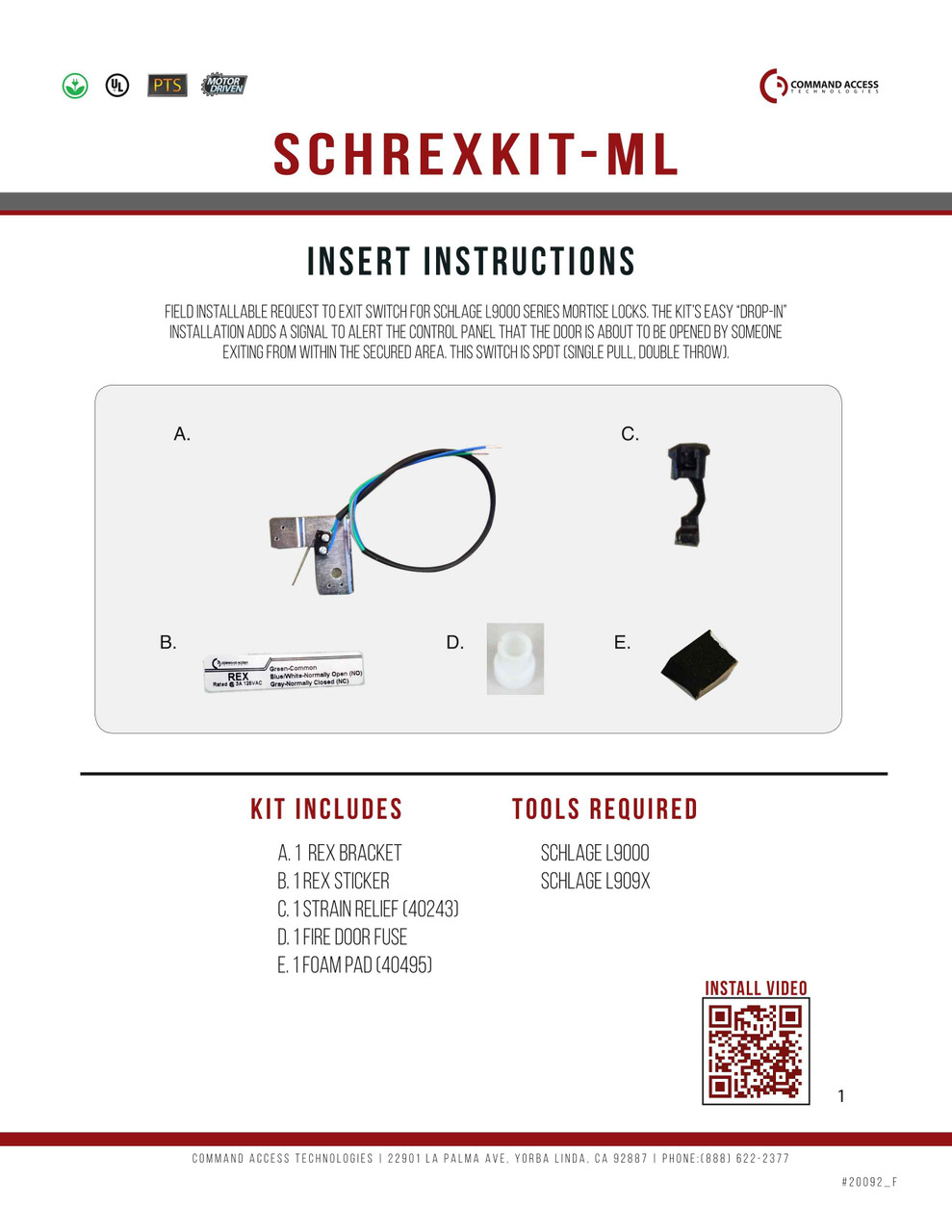 Command Access REX Switch Kit for Schlage L9000 | ZenSupply