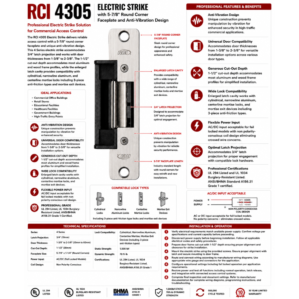 RCI 4305 Electric Strike 5-7/8