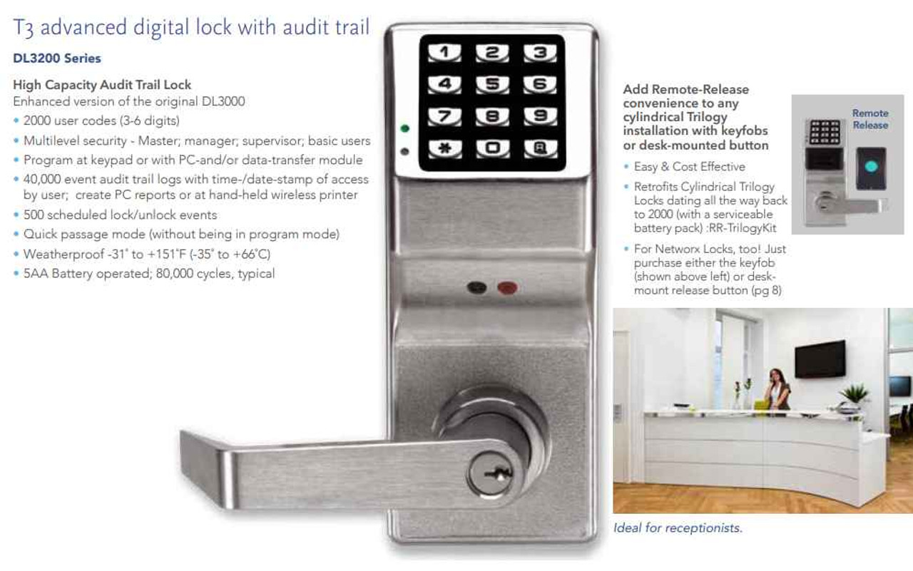 Alarm Lock DL3200 Series High Capacity Audit Trail Pushbutton