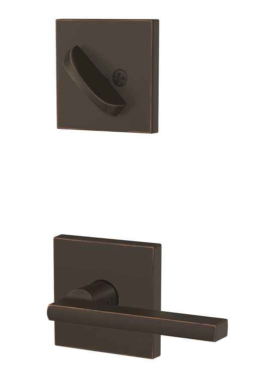 Schlage Collins Latitude Dummy Lever – Aged Bronze, Surface Mount, Decorative Non-Turning Trim