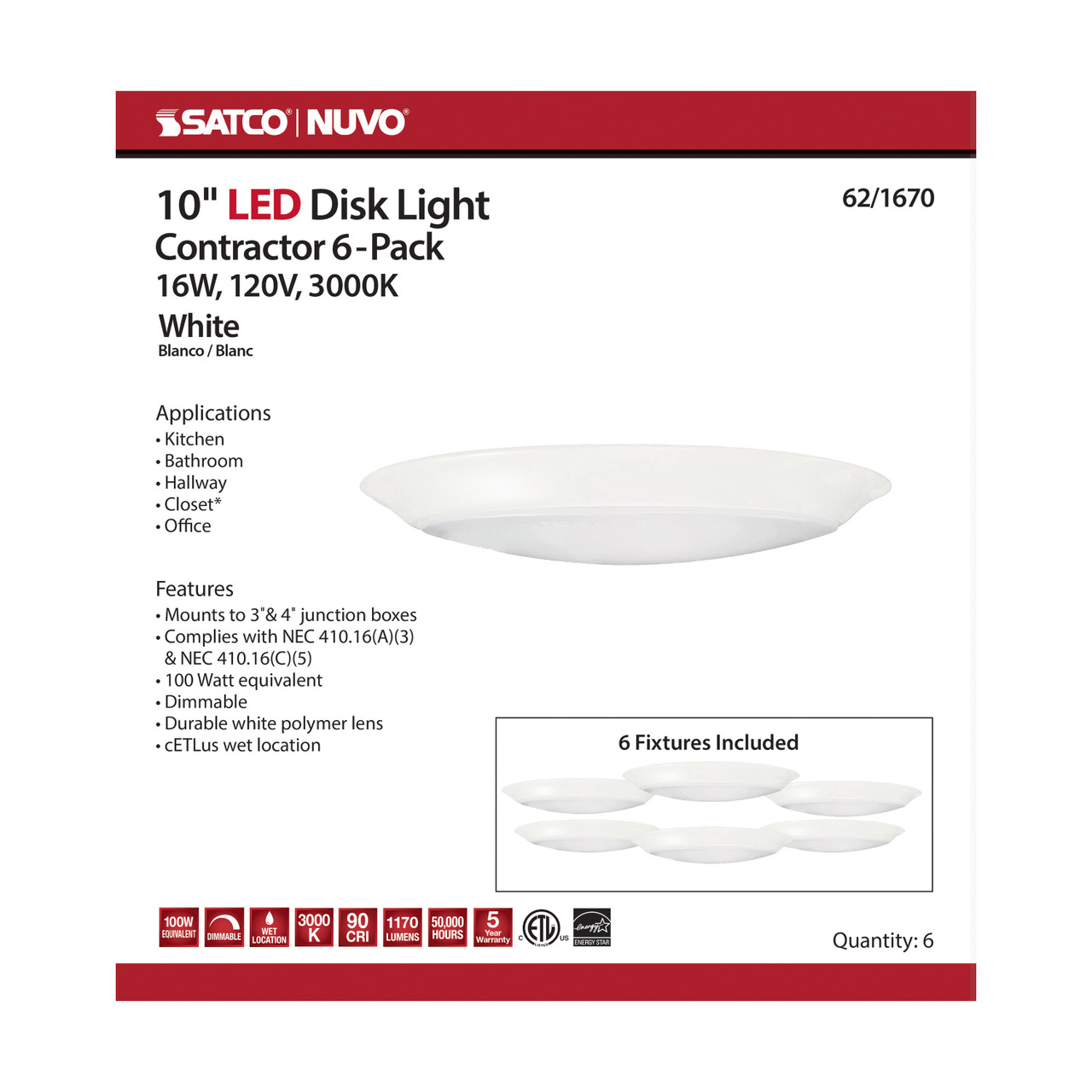 NUVO Lighting 62-1670 LED Disk Light - Thumbnail 4