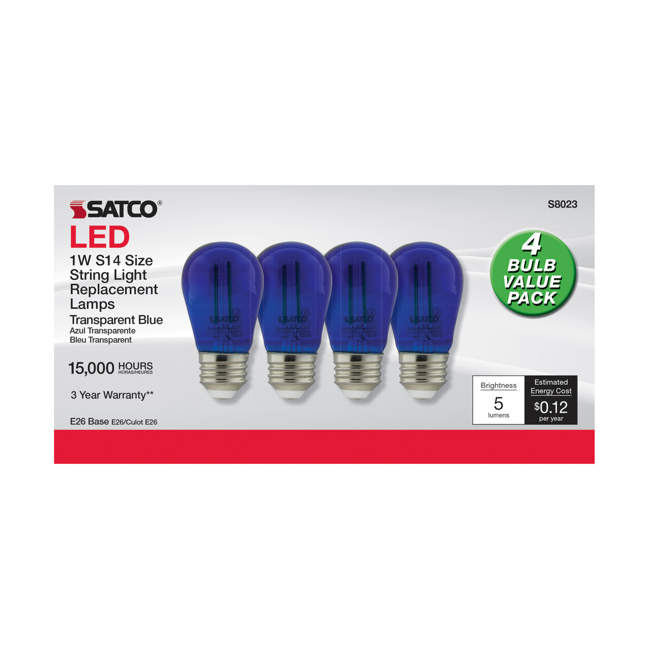 SATCO Lighting S8023 1W, S14 LED Filament, Blue Transparent Glass Bulb