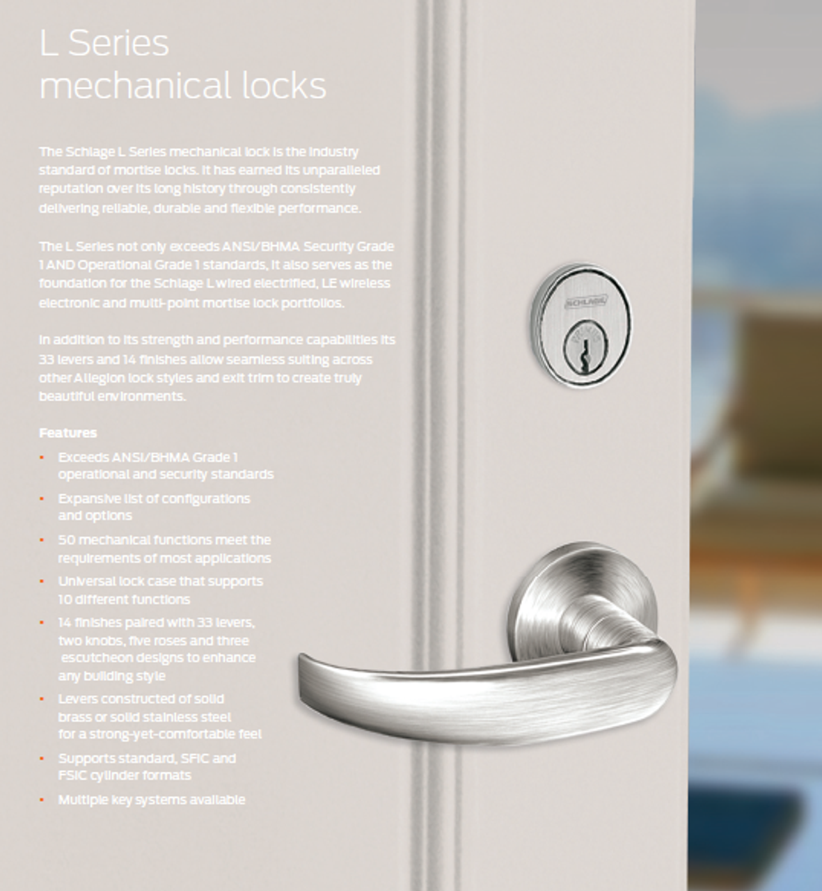 Schlage L9000 Series L9070LBLB Classroom Lock Case for Right Handed  1-3/4" Door