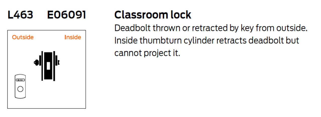 L463L Classroom Mortise Deadbolt Lock, Less Cylinder
