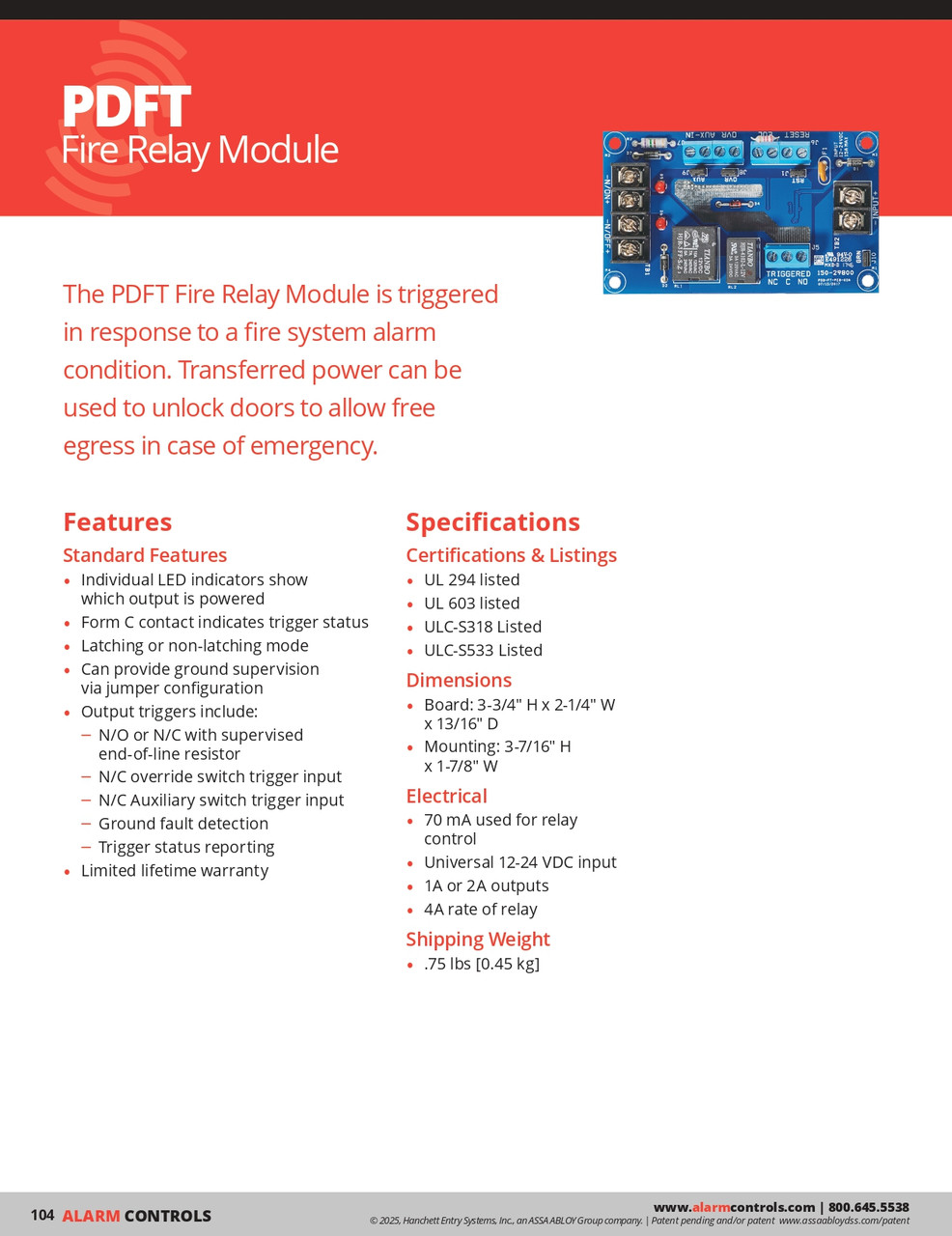 Fire Alarm Timer Relay Module Alarm Controls PDFT Fire Relay Module