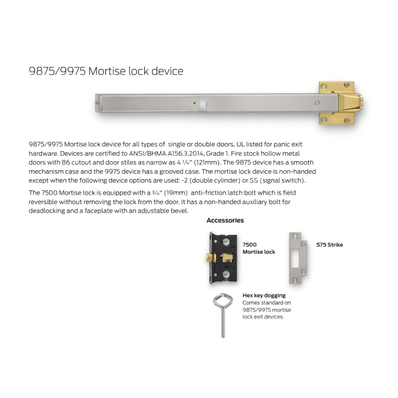 Von Duprin 9975-3FT Wide Stile Mortise Exit Device | ZenSupply