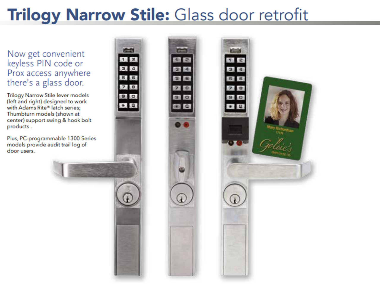 Alarm Lock DL1200 Narrow Stile Pushbutton Aluminum Door Trim Retrofit  Glass Doors with Latch Locks