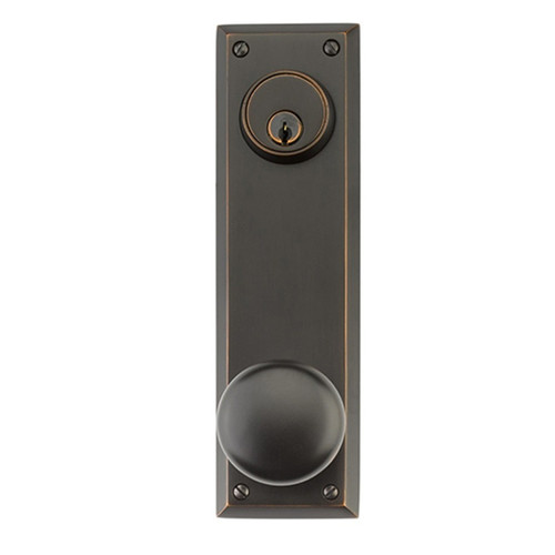 Emtek 8980 Quincy 5-1/2" Center-to-Center Keyed Sideplate Lockset with knob in Oil Rubbed Bronze finish, front view