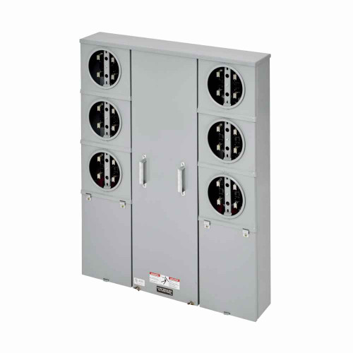 B-Line Eaton series vertical meter pack, 100 A, 400 A, None, Ring type, 3R, Overhead/underground, ANSI 61 gray paint, 010 kAIC, Galvanized steel, Flus