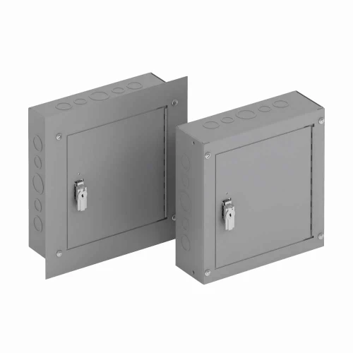 B-Line Eaton series utility enclosures, 24" height, 4" length, 12" width, 1, Hinged cover, TCF cabinet, Flush mounted, Medium single door, Thru holes