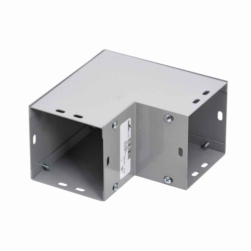 B-Line Eaton series wireway elbow fitting, Lay-in, 90° elbow, combo opening, 1 rated, Steel, ANSI 61 gray painted, 3" X 3"