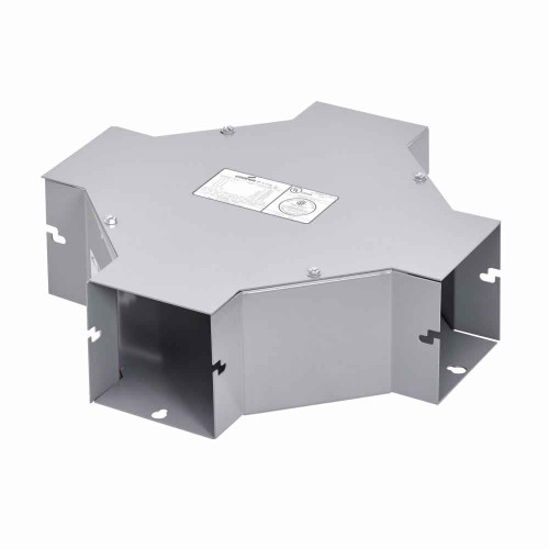 B-Line Eaton series wireway cross fitting, Lay-in, Wireway cross fitting, 1 rated, Steel, ANSI 61 gray painted, 4" X 4"