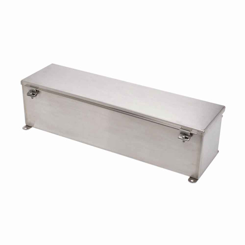 B-Line Eaton series wiring trough, 4" height, 72" length, 4" width, 4XSWT wiring trough, Welded external mounting feet, Hinged cover, 4X, 304 stainle