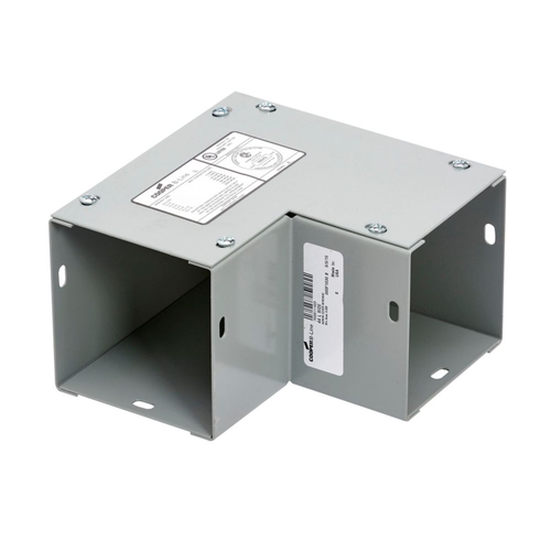 B-Line Eaton series wireway elbow fitting, Lay-in, 90° elbow, side opening,  1, Steel, ANSI 61 gray painted, 4" X 4"