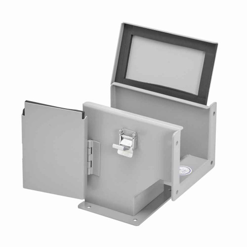 B-Line Eaton series wireway elbow fitting, Lay-in, 90° elbow, outisde opening, 12, Steel, ANSI 61 gray painted, 6" X 6"