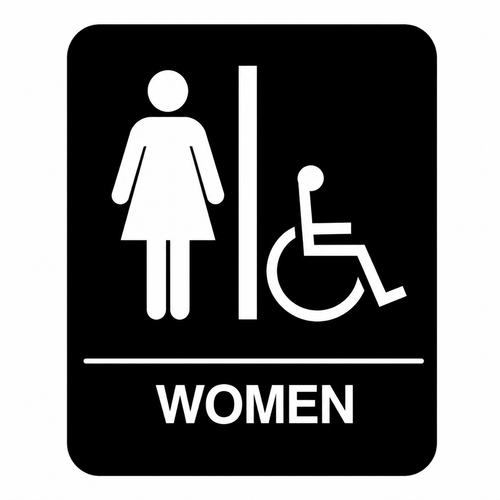 Don-Jo HS-9090-05 ADA Women's/Handicap Door Sign in Black Plastic