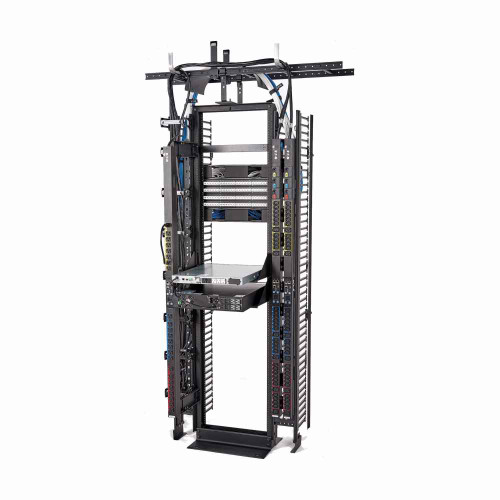 B-Line Eaton series open racks, Flat black powder coat, 200 lb load capacity, Designed to support large monitors, Shelf and sliding keyboard drawer w