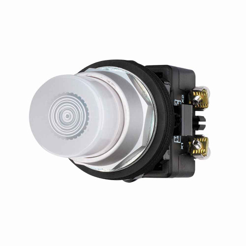 Eaton HT8GBCABV3 HT800 pushbutton, 30.5 mm, Watertight/Oiltight, Illuminated pushbutton, NEMA 3, 3R, 4, 4X, 12 and 13, Momentary, Extended, Incandescent, full voltage light unit, 1NO-1NC, Clear lens, 24 Vac/dc, Chrome bezel, Plastic