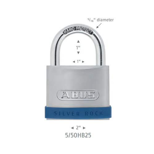 ABUS ABUS 5/50HB25 Silver Rock Padlock, 5/16" Shackle Diam., 2" Body Width ABUS-5/50HB25