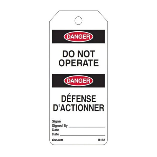 ABUS ABUS Safety Lockout Tags on a Roll English/French "Do Not Operate", White ABUS-Do Not Operate - White Eng/Fre