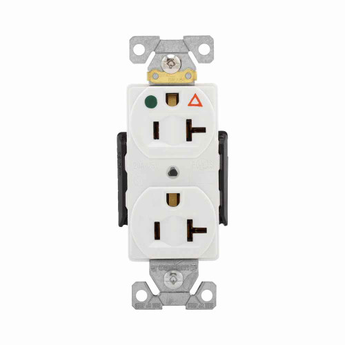 Eaton IG8300W Arrow Hart heavy-duty hospital grade duplex receptacle, #14-10 AWG, 20A, Healthcare, Flush, 125V, Back and side, White, Brass, High-impact nylon face, Glass-filled nylon base, 5-20R, Duplex, Screw, Glass-filled nylon, Core pack