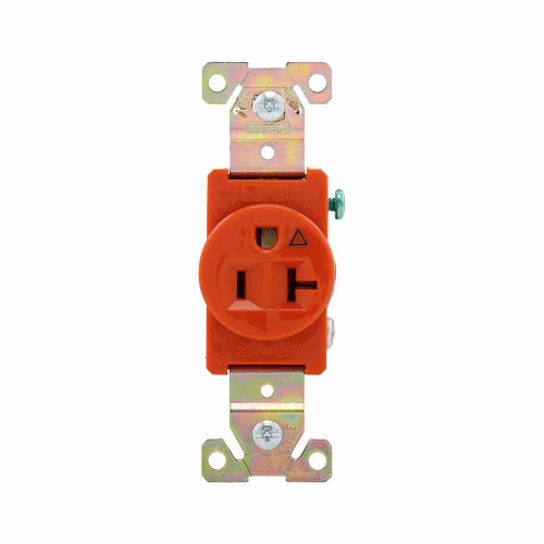 Eaton IG5361RN Arrow Hart extra heavy-duty industrial specification grade single receptacle,#14-10 AWG,20A,Industrial,Flush,125V,Back and side,Orange,Brass,High-impact nylon face,Glass-filled nylon base,5-20R,Single,Screw,Nylon,Core pack
