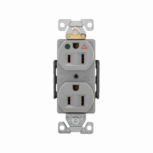 Eaton IG8200GY Arrow Hart extra heavy-duty hospital grade duplex receptacle, #14-10 AWG, 15A, Healthcare, Flush, 125V, Back and side, Gray, Brass, High-impact nylon face, Glass-filled nylon base, 5-15R, Duplex, Screw, Glass-filled nylon, Core pack