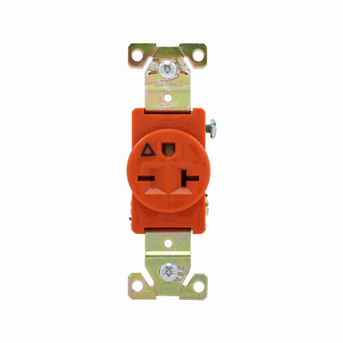 Eaton IG5461RN Arrow Hart extra heavy-duty industrial specification grade single receptacle,#14-10 AWG,20A,Industrial,Flush,250V,Back and side,Orange,Brass,High-impact nylon face,Glass-filled nylon base,6-20R,Single,Screw,Nylon,Core pack