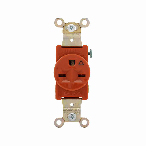 Eaton IG5661RN Arrow Hart extra heavy-duty industrial specification grade single receptacle,#14-10 AWG,15A,Industrial,Flush,250V,Back and side,Orange,Brass,High-impact nylon face,Glass-filled nylon base,6-15R,Single,Screw,Nylon,Core pack