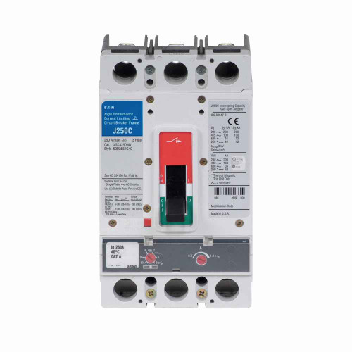 Eaton JGC3160AAG Series G molded case circuit breaker, JG-frame, JG, Adjustable thermal, adjustable magnetic trip, Three-pole, 160A, 600 Vac, 200 kAIC at 240 Vac, 100 kAIC at 480 Vac, 35 kAIC at 600 Vac, Line and load, Metric, Not UL rated, 50/60 Hz