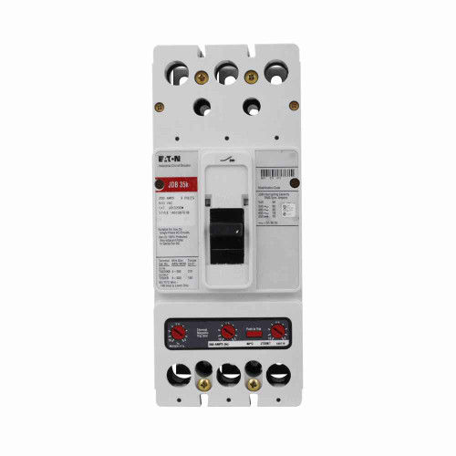 Eaton JDB3250D08 Series C complete molded case circuit breaker, J-frame, JDB, Fixed thermal, fixed magnetic trip, Three-pole, 250A, 600 Vac, 250 Vdc, 65 kAIC at 240 Vac, 35 kAIC at 480 Vac, Load side control wire terminal, 50/60 Hz