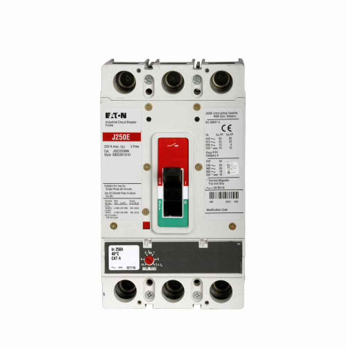 Eaton JGE3175FAG Series G molded case circuit breaker, JG-frame, JG, Fixed thermal, adjustable magnetic trip, Three-pole, 175 A, 600 Vac, 65 kAIC at 240 Vac, 25 kAIC at 480 Vac, 18 kAIC at 600 Vac, Line and load, Metric, 50/60 Hz, 80% rated Eaton JGE3175FAG Series G molded case circuit breaker, JG-frame, JG, Fixed thermal, adjustable magnetic trip, Three-pole, 175 A, 600 Vac, 65 kAIC at 240 Vac, 25 kAIC at 480 Vac, 18 kAIC at 600 Vac, Line and load, Metric, 50/60 Hz, 80% rated