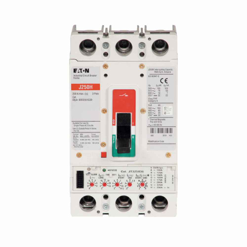 Eaton JGH325033GC Series G electronic molded case circuit breaker, JG-frame, JG, Digitrip 310 RMS, Electronic LS trip, Three-pole, 250A, 600 Vac, 100 kAIC at 240 Vac, 65 kAIC at 480 Vac, 25 kAIC at 600 Vac, Line and load, Metric, 50/60 Hz, 100% rated