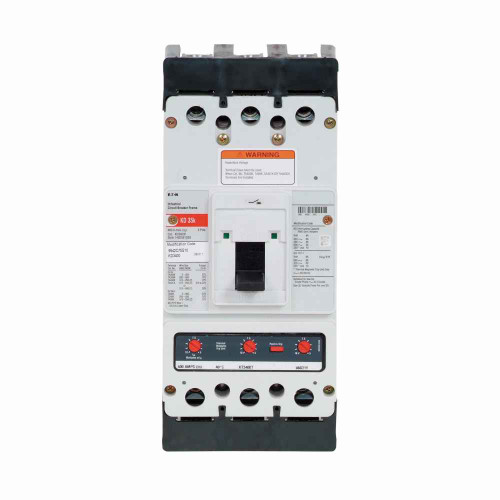 Eaton KD3225M01Z01 Series C complete molded case circuit breaker, K-frame, KD, Fixed thermal and magnetic trips, Three-pole, 225A, 600 Vac, 250 Vdc, 65 kAIC at 240 Vac, 35 kAIC at 480 Vac, Optional Line/load, Single-pole imperial mounting base