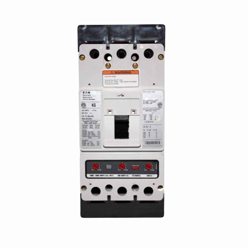 Eaton KG3350S41 Series C complete molded case circuit breaker, K-frame, KG, Thermal-magnetic trip, 500-1000A trip rating, Three-pole, 350A, 600 Vac, 12-24 Vac/dc same side w/ left pigtail