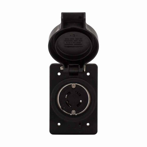 Eaton L1430RWBK Arrow Hart watertight locking receptacle, #18-10 AWG, 30A, Industrial, 125/250V, Back wiring, Black, Steel, Single, Watertight, L14-30, Three-pole, Four-wire, Thermoplastic, 0.43 to 1.15 in, IP67