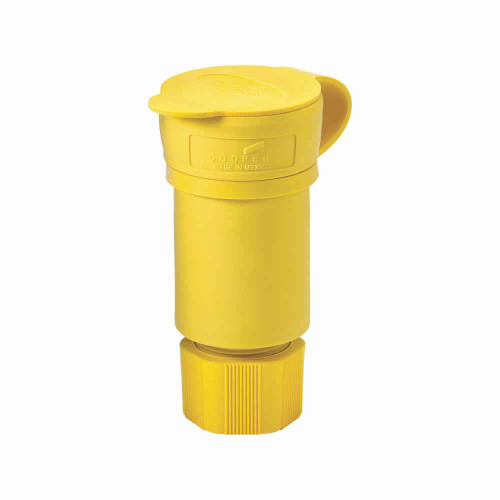 Eaton L1930CW Arrow Hart watertight locking connector, #18-10 AWG, 30A, Industrial, 277/480V, Back wiring, Yellow, Steel, Watertight, L19-30, Four-pole, Four-wire, Santoprene thermoplastic elastomeric, 0.43 to 1.15 in, IP67