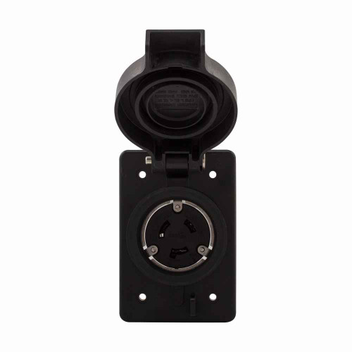 Eaton L1820RWBK Arrow Hart watertight locking receptacle, #14-8 AWG, 20A, Industrial, 120/208V, Back wiring, Black, Single, Watertight, L18-20, Three-pole, Four-wire, Thermoplastic